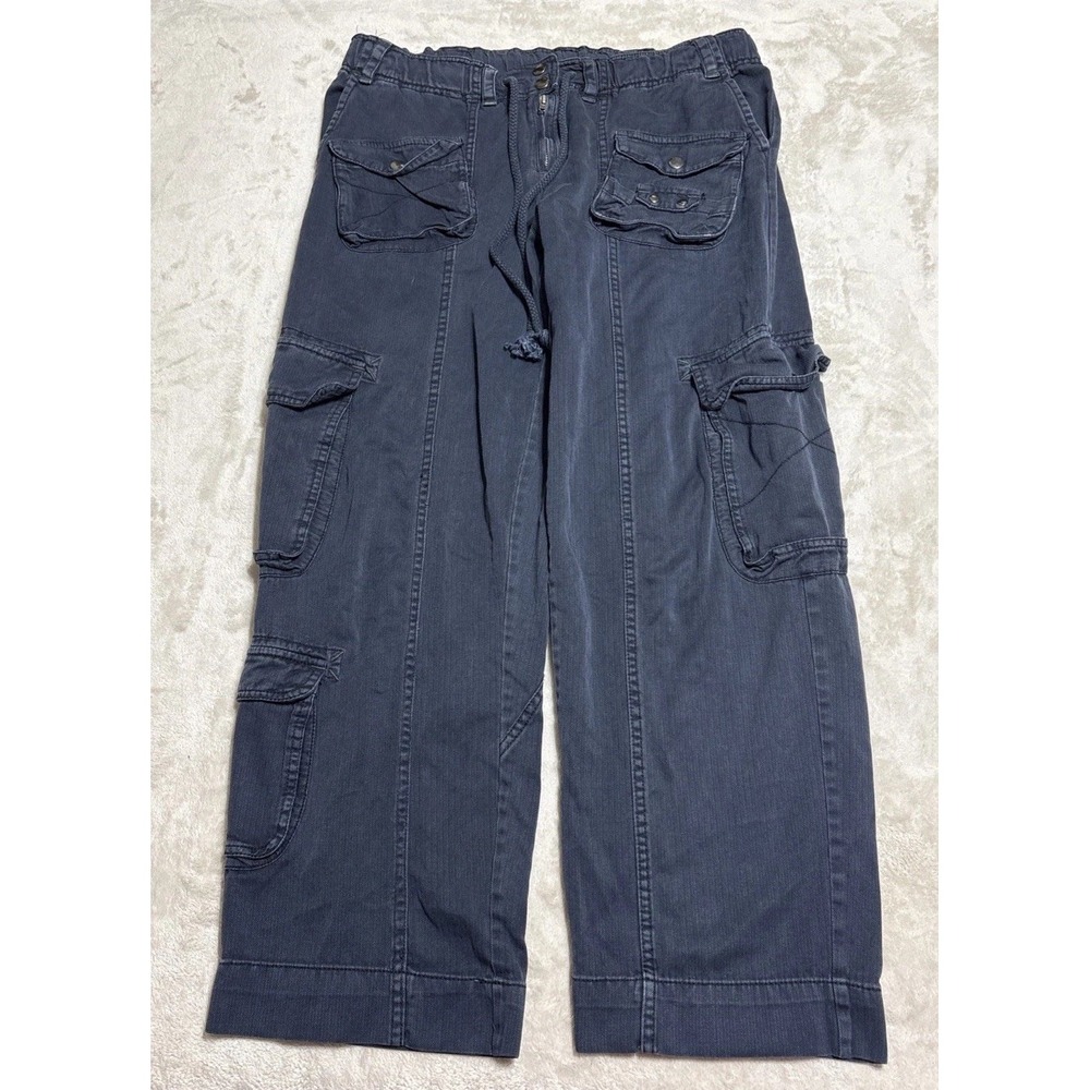 Free People Tahiti Cargo Pants Women's Medium Blue Boho Drawstring Pockets